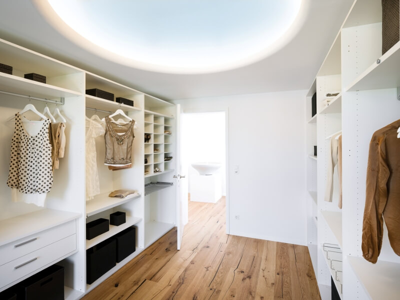 Spacious walk-in closet with ceiling light
