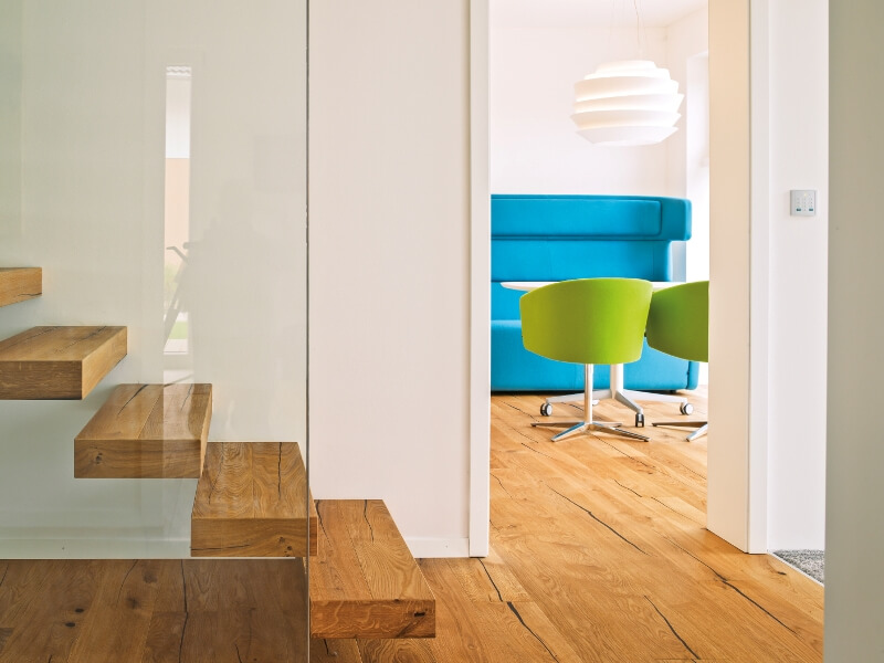 Modern floor and stairs are made of solid wood