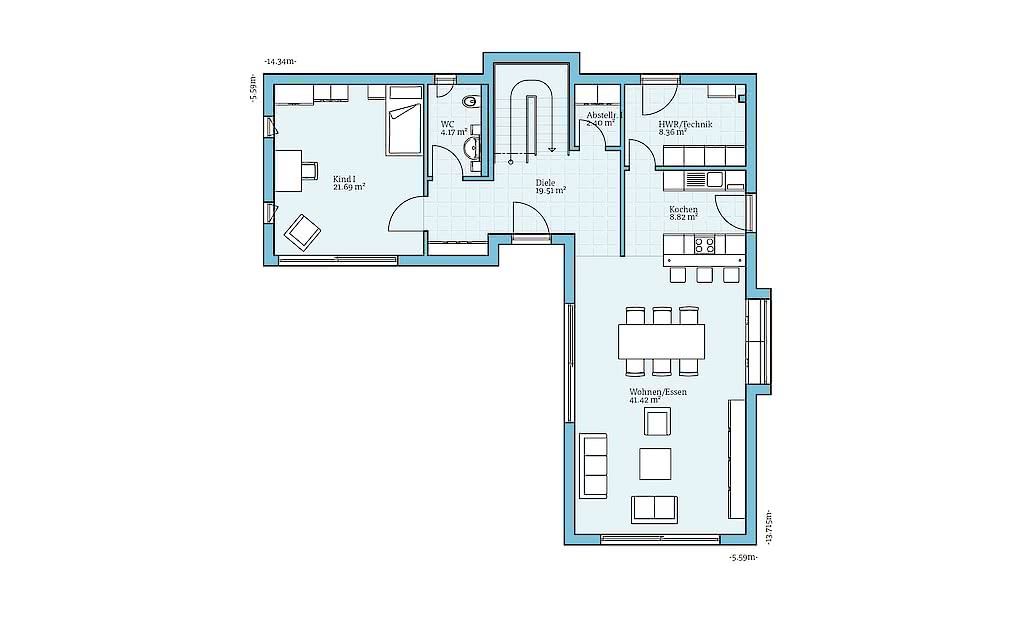 Modern Two Story L Shaped Aerated Concrete Househitech House