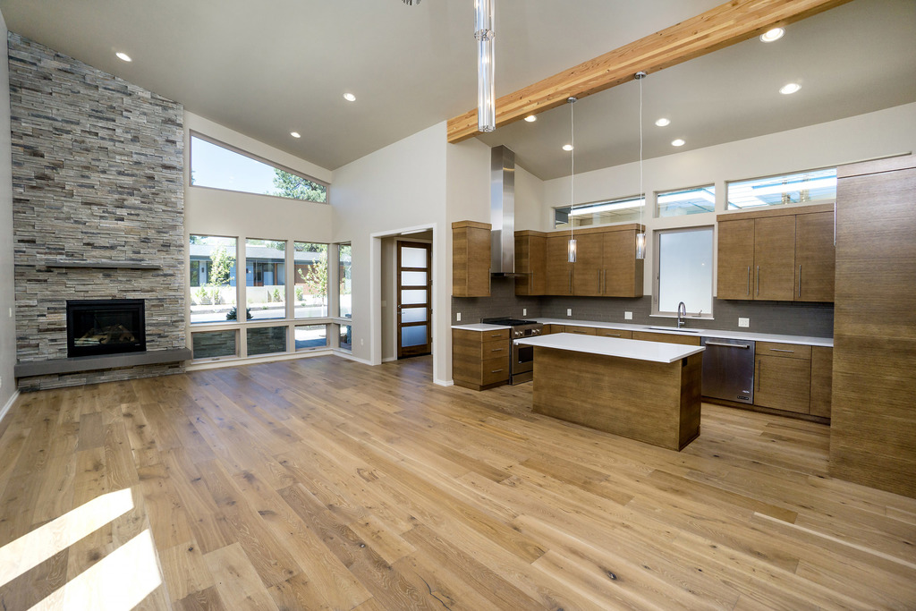 Large and sunny great-room Open concept of kitchen and living-room give sense of freedom.