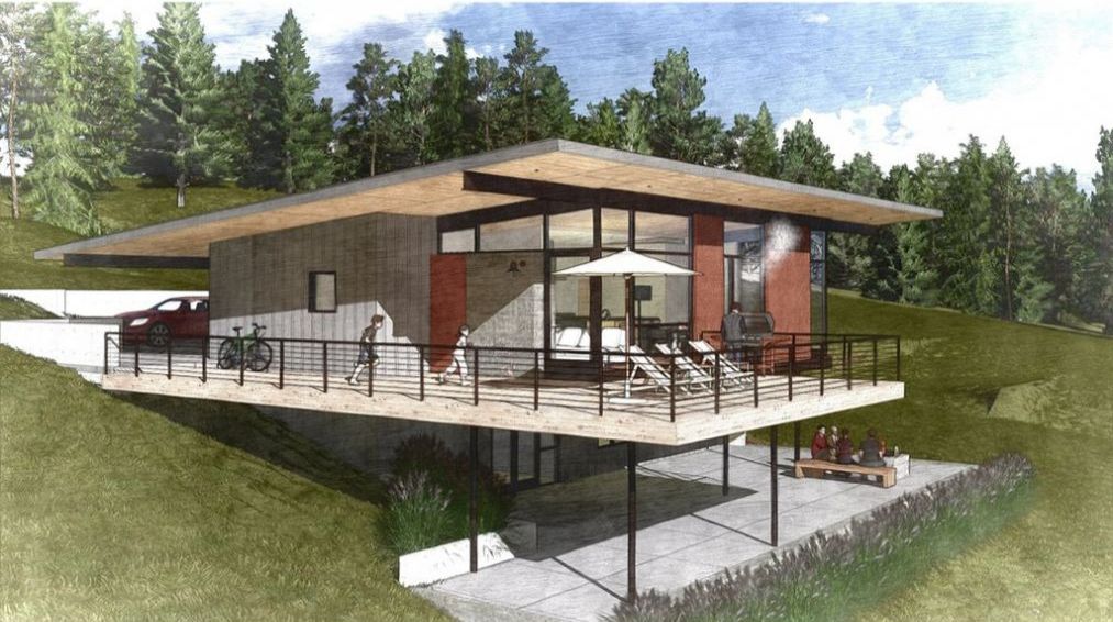 Frame Plan Of A House With A Single Pitched Roof In The Style Of High tech With A Basement