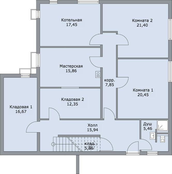 План цокольного этажа одноэтажного дома Голдберг из газобетона