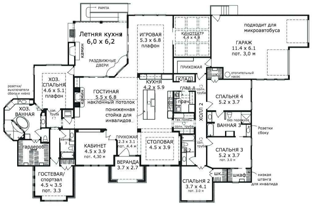 Large modern onestorey house plan with stone cladding