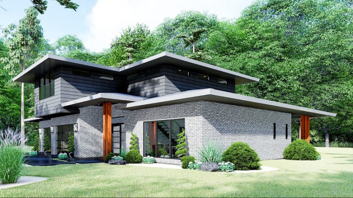 Two story Modern House Plan With A Master Bedroom On The First Floor