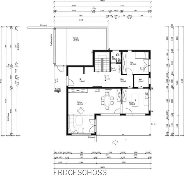 Plan of a modern house on frame technology::Hitech house