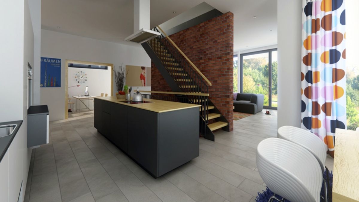 The modern stylish kitchen with an island.