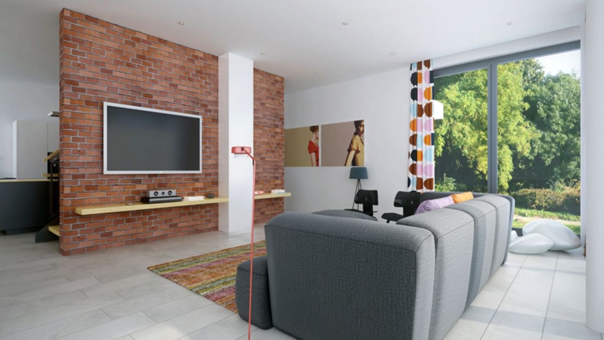 Modern style living room with large windows