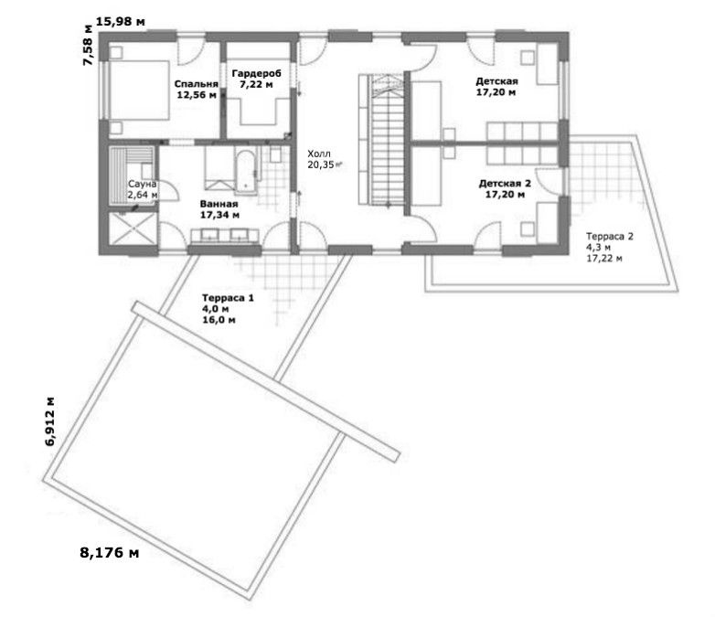 План 2 этажа дома в современном стиле