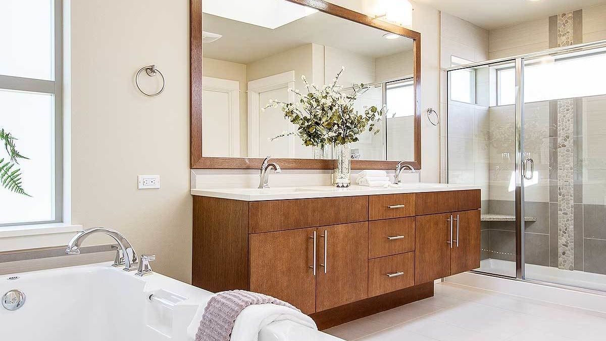 Modern bathroom Modern walk-in shower with glass walls make room larger