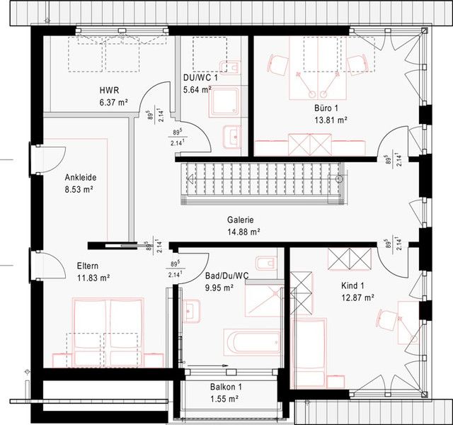 Plan for a modern-style frame house with balcony and terrace::Hitech house