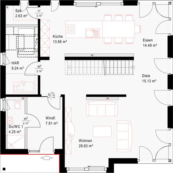 Plan for a modern house with balcony and terrace::Hitech house