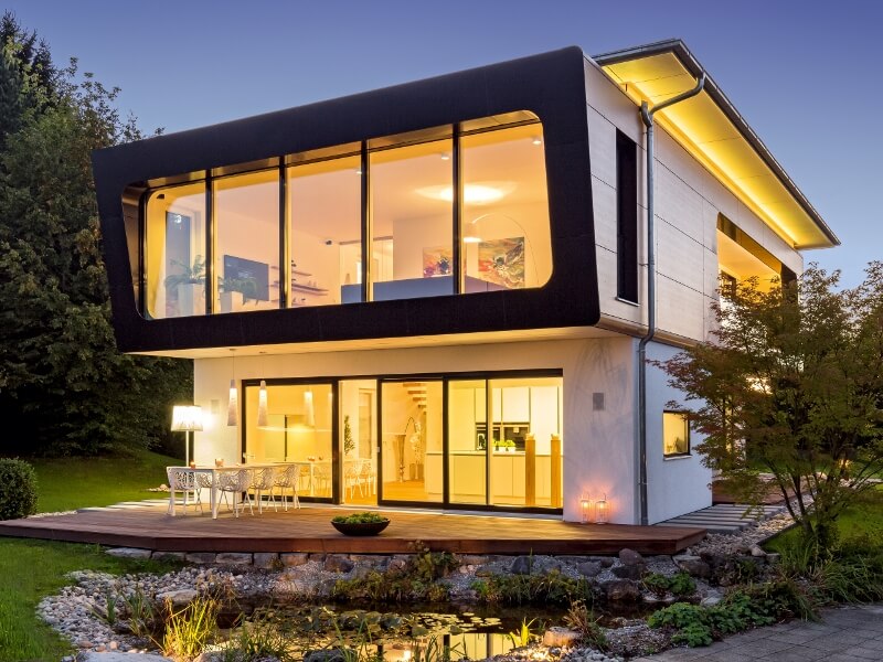 Modern house made of timber with panoramic Windows