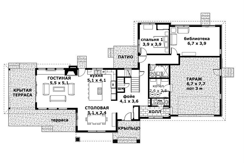 План 1 этажа дома Upland