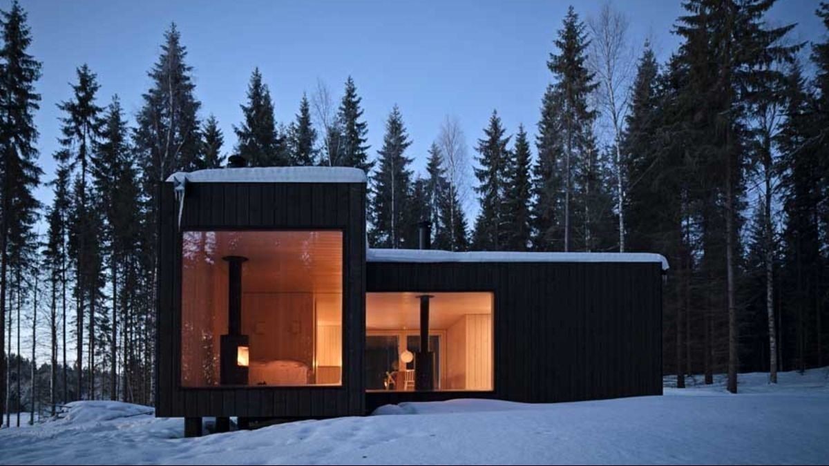 Facade with a terrace Facade with a terrace in a modern Villa Four Corner built in Finland