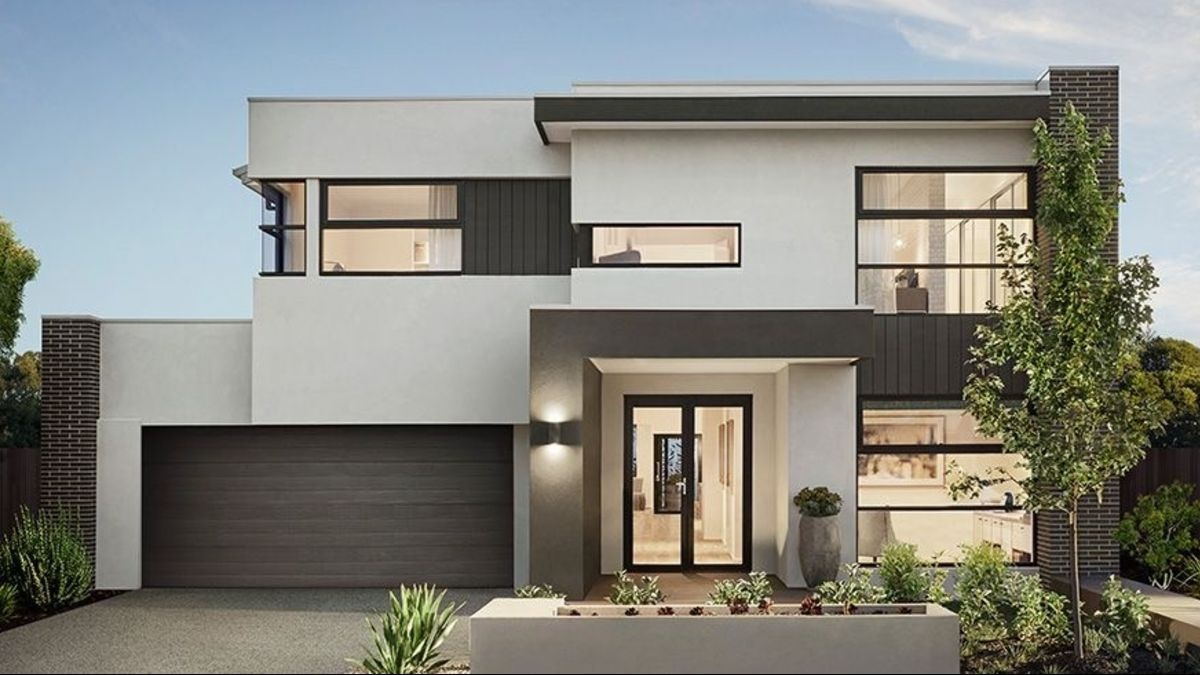 Contemporary two-story house with a two car garage and two living rooms