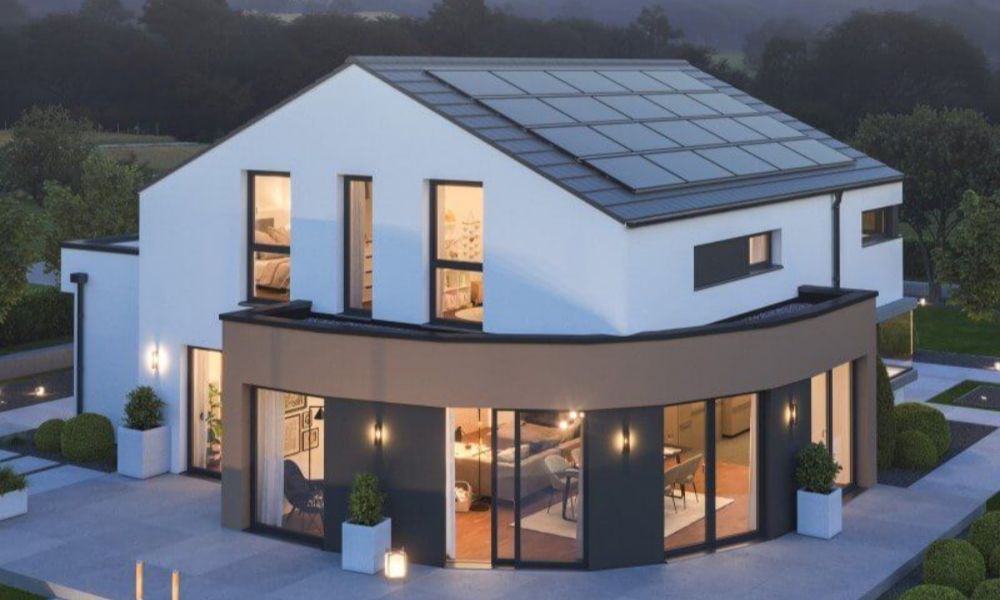 The exciting plan of the modern house excites the imagination with its architectural design - a semi-circular wall with extensive glazing extending from the general façade.